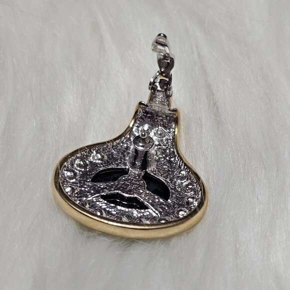 Vintage Designer Gold-Tone Hematite & Pave Rhinestones Pendant Easy Removal - Picture 4 of 4